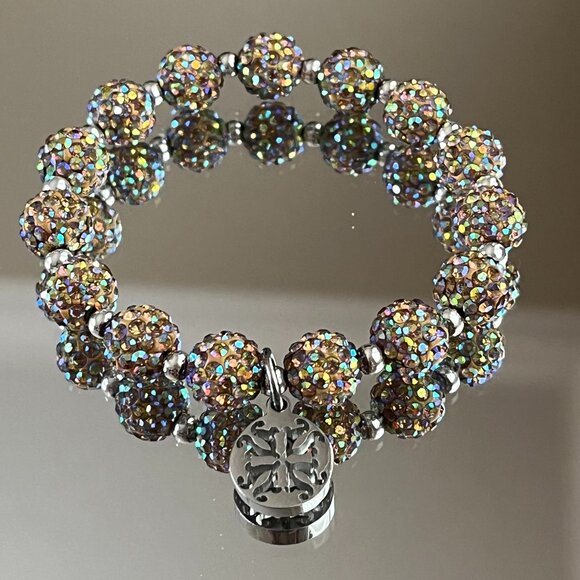 Rustic Cuff Metal Stainless Steel Shambala Beaded Stretch Bracelet multicolor - Picture 2 of 3